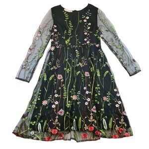 JJs House Black Floral Embroidered Long Sleeve Midi Dress